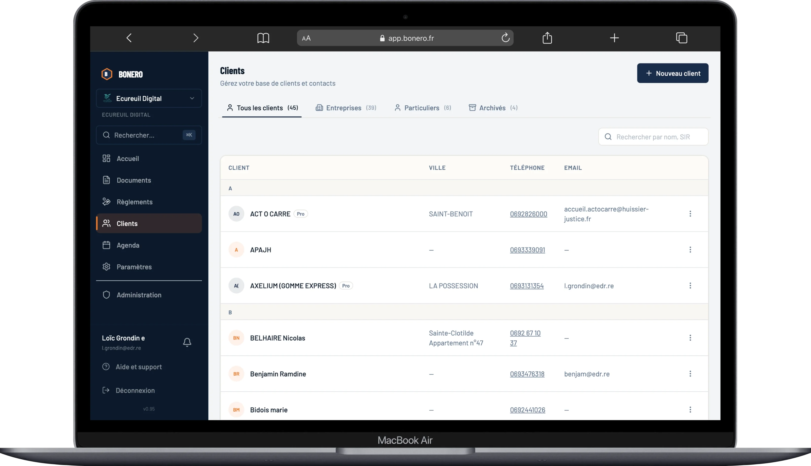 Gestion des clients entreprises et particuliers