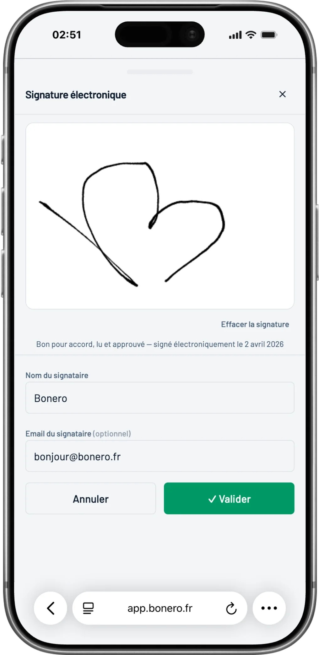 Client signe sur le téléphone